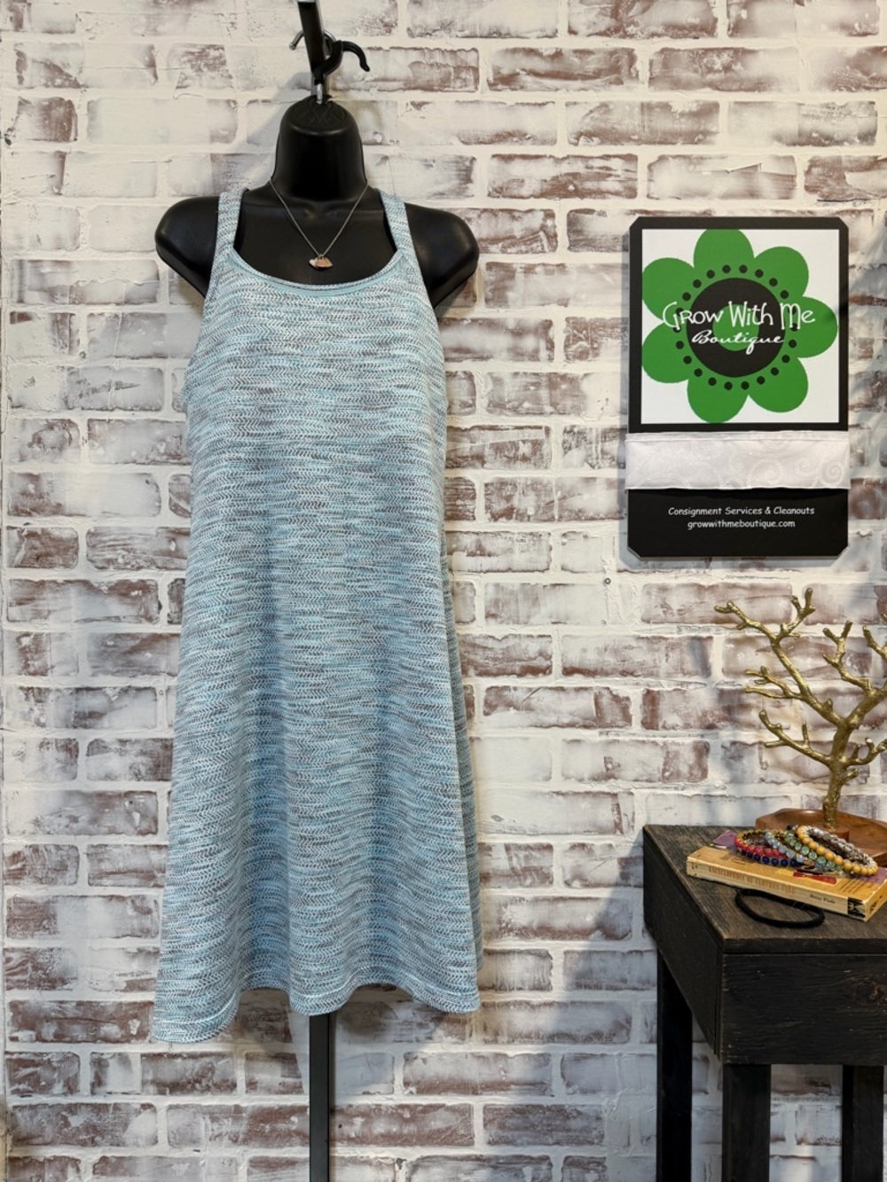 MPG Sky Blue Heather Knit Tank Mini Dress woles large